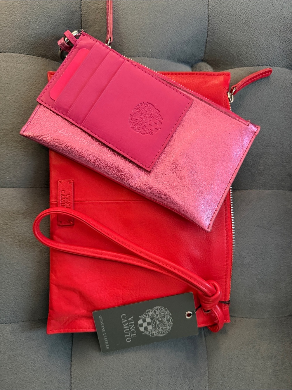 Vince Camuto Metallic Pink Cardholder Wristlet with Red Pouch